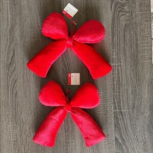 Bright Red Plush Holiday Bows - Set of 2